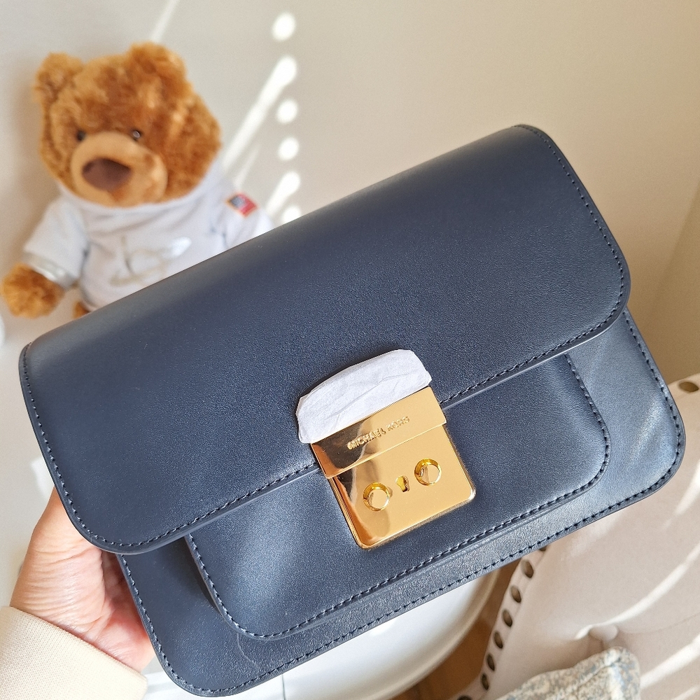 New Michael Kors Sloan Editor Tricolor Shoulder Bag, Admiral Gold